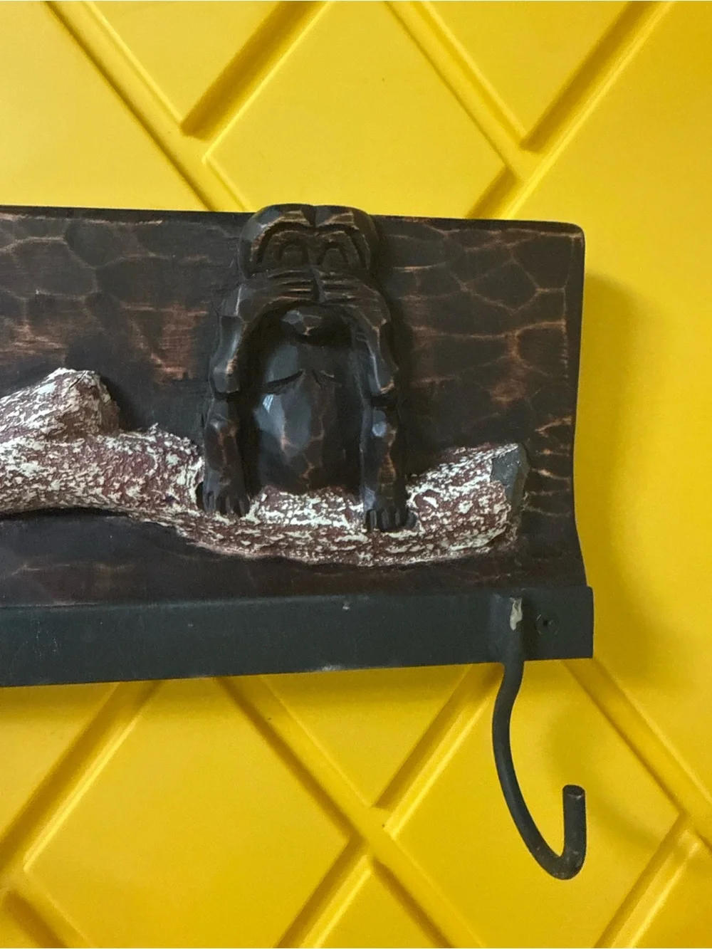 Wood Carved Monkey Wall Hook in Dark Brown